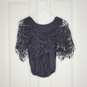 Axul Womens Off the Shoulder Black Crochet Top size Small Boho Western